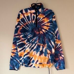 Stüssy Abstract Print Sweatshirt Tie Dye Polar Fleece Mock Quarter Zip Large